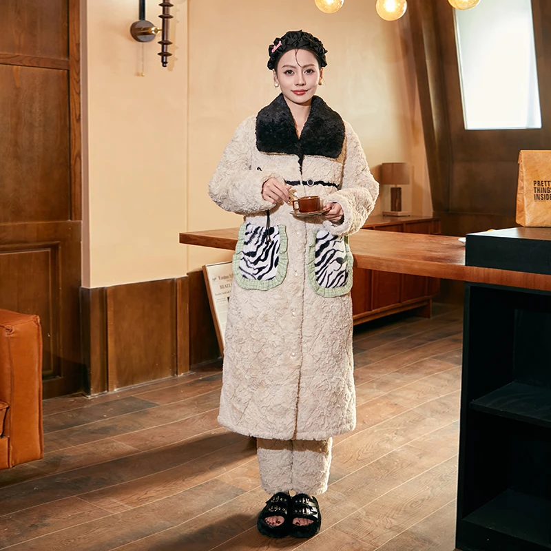 9111款原创潮流新款冬季睡衣三层加绒加厚休闲家居服套装