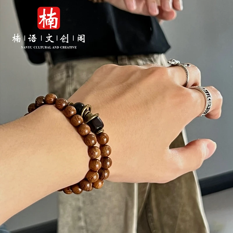 爆款新中式金丝檀木双圈手串轻奢国潮小众设计感高级时尚百搭情侣