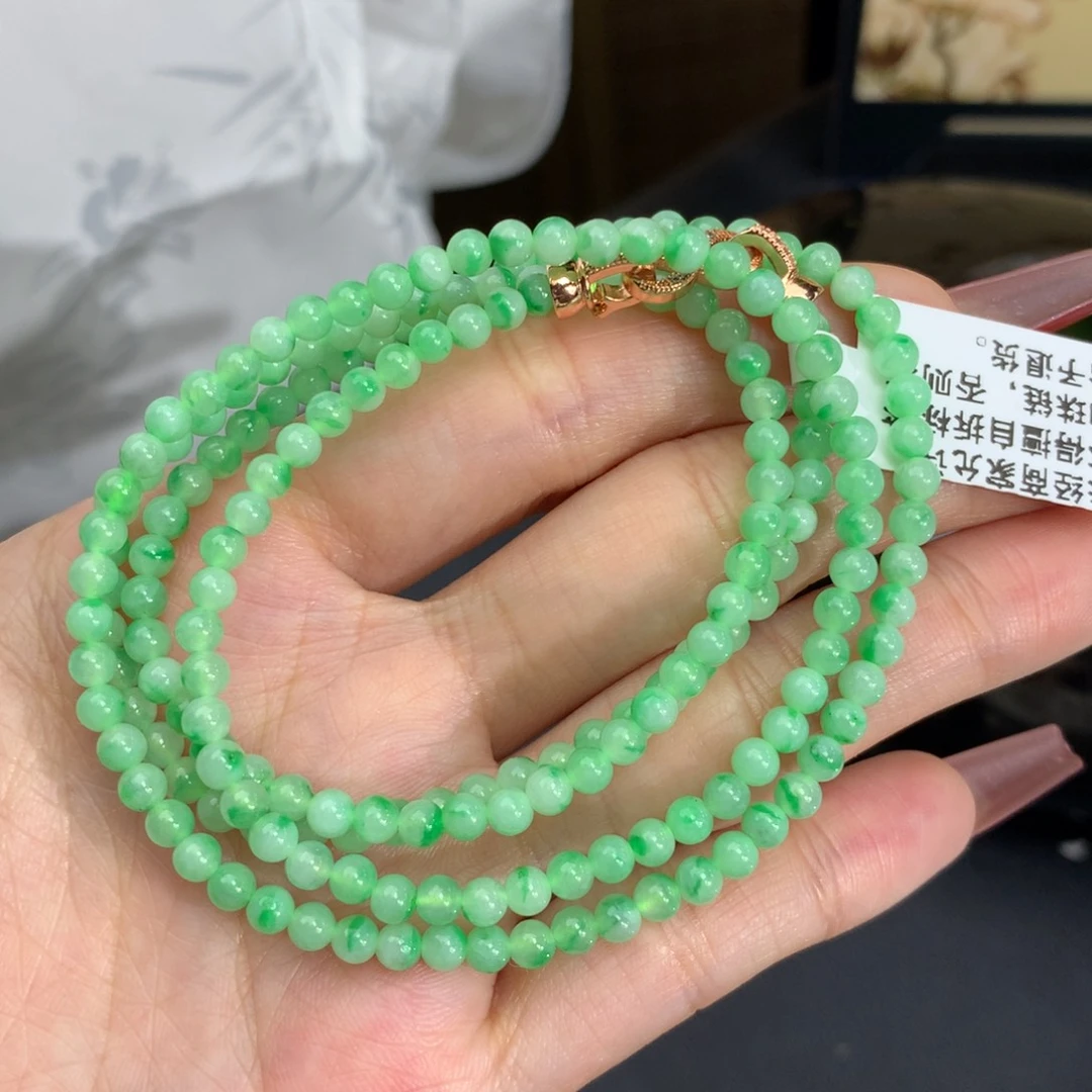 翡翠手链未镶嵌卡3.6冰胶阳绿飘花项链