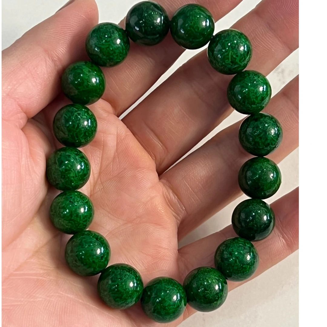 非金属珐琅手链 绿色 圆珠型  手链