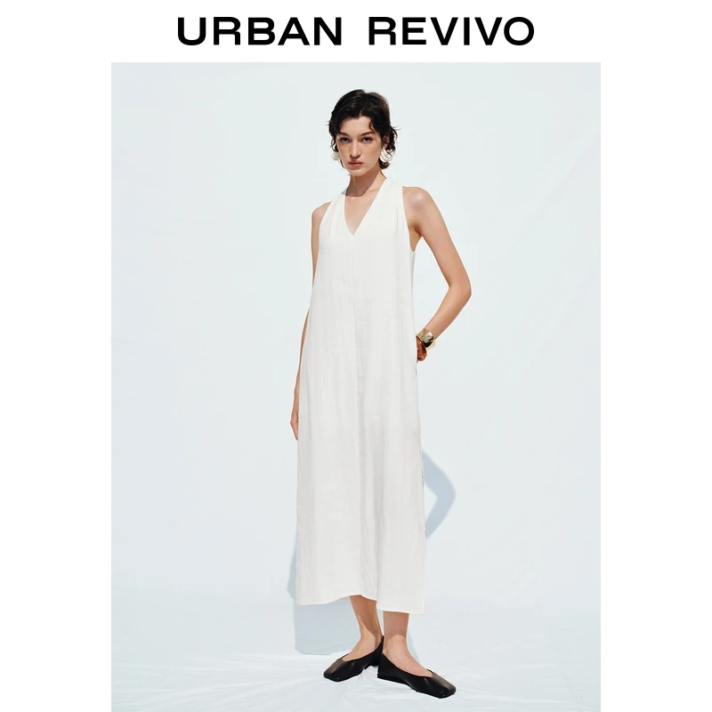 UR2025秋季新款女装简约气质V领无袖A字连衣裙UWH750074