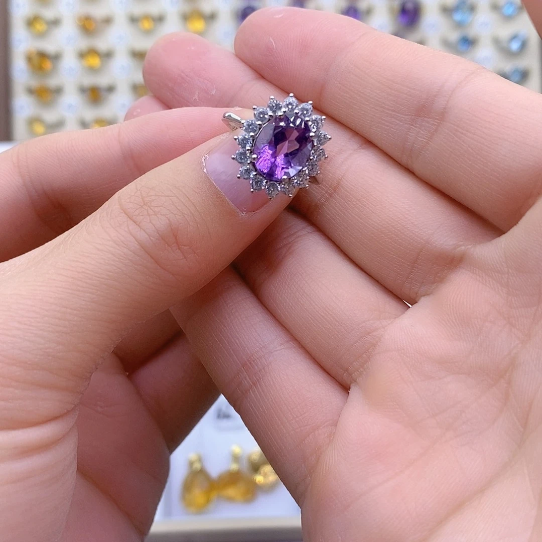 紫晶纯天然无优化紫水晶Q假一赔万银S925镶嵌财****）