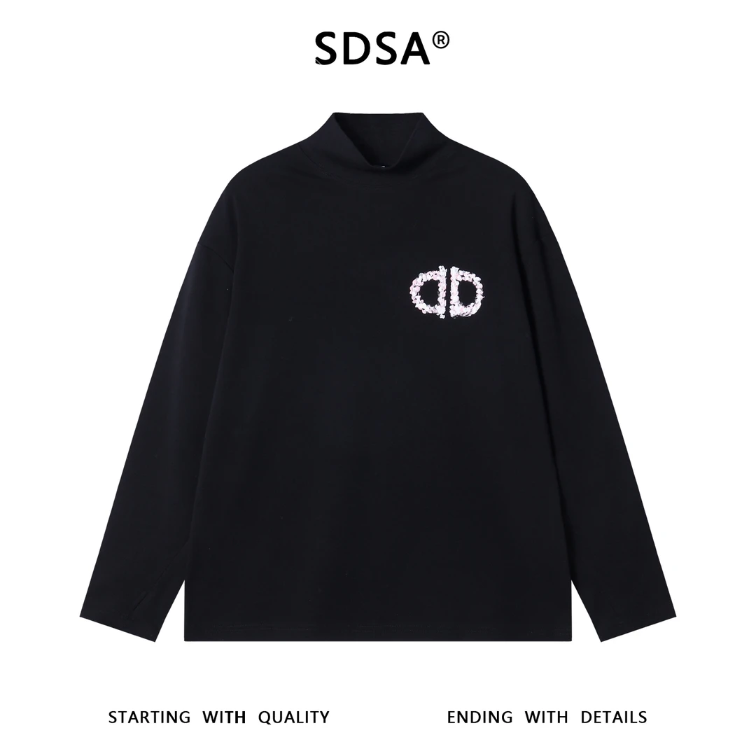 SDSA男士秋冬新款痞帅男装简约时尚手绘字母半高领长袖T恤百搭