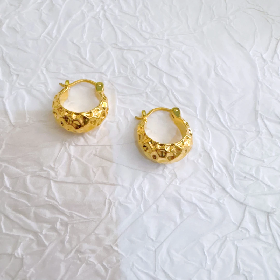 【U形锤纹】足金999黄金5D无氰U形锤纹百搭时尚硬金潮流耳扣