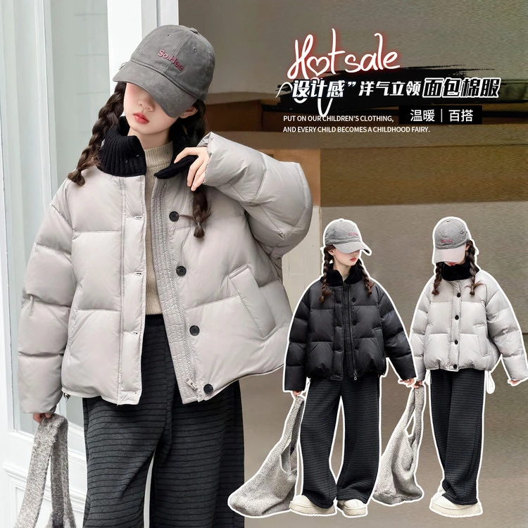 韩版女童洋气棉衣冬季女孩时尚棉服夹棉外套保暖宽松百搭中大童