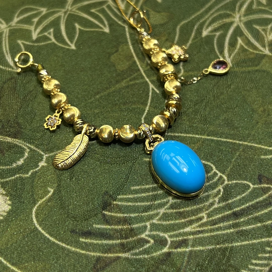 【珺笙珠宝】典藏•原矿蓝精灵绿松石18K金蛋面小滴流