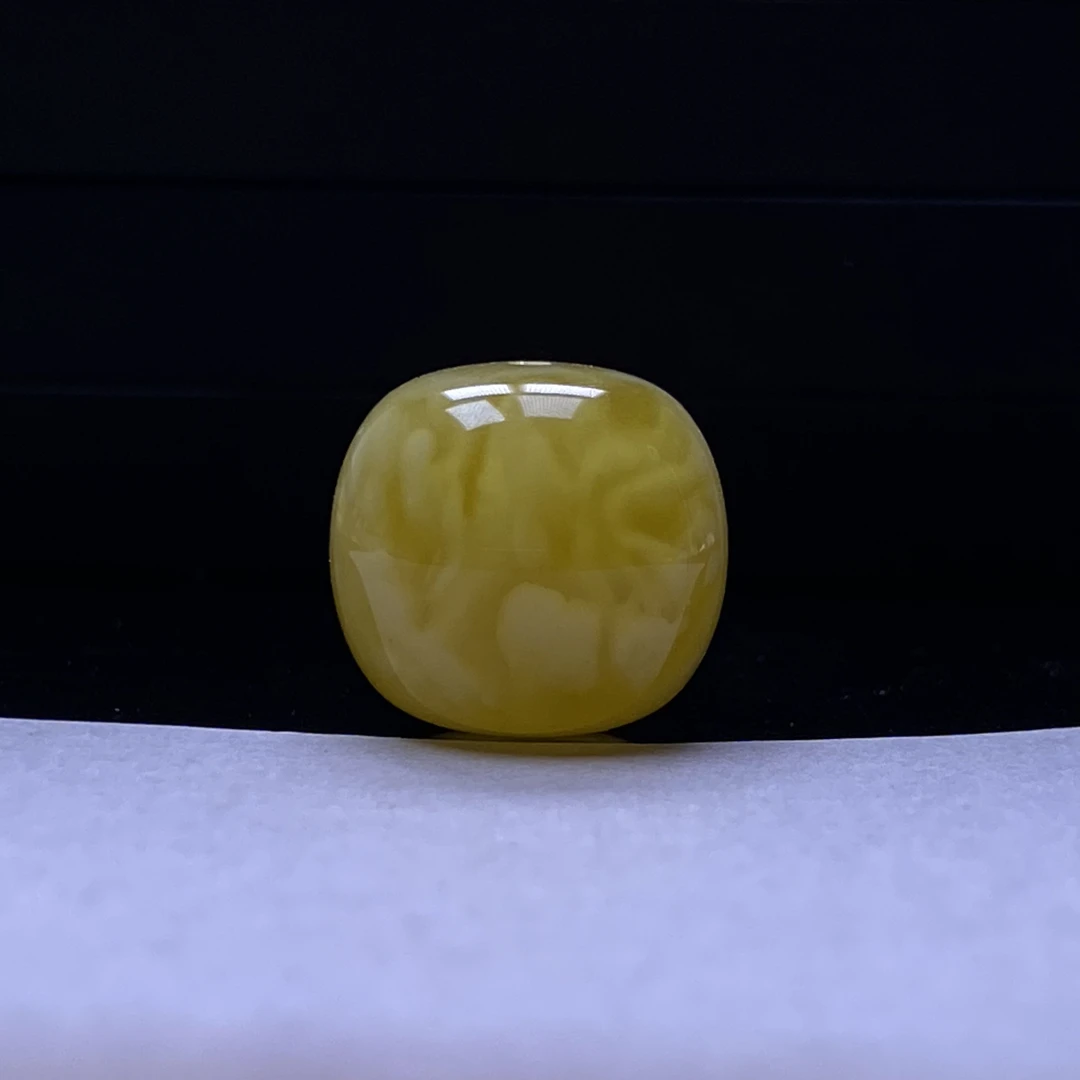 蜜蜡老型单珠橘黄飘花蛋花溶洞精品配饰15.3mm