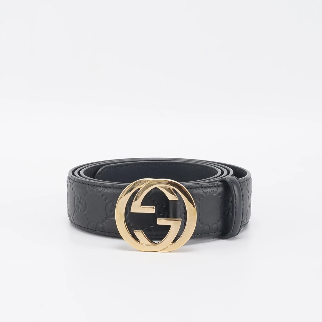 95新 GUCCI/古驰 【总仓】双G压纹 黑金 皮带/ACH000010017