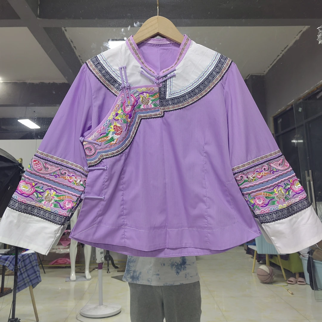 2025春夏新款民族风布依壮族布依族刺绣花边亮色系单件上衣