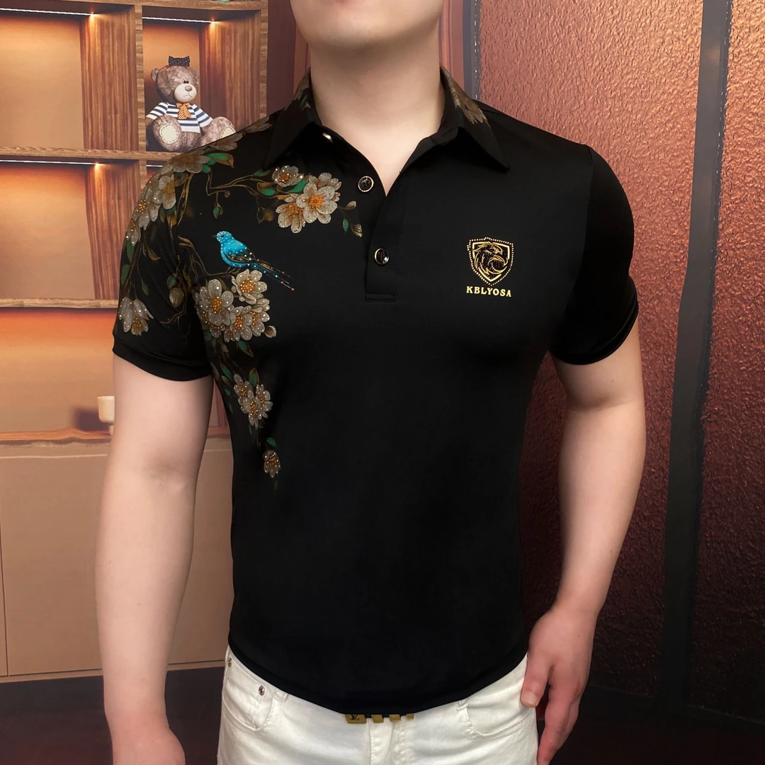 《花香鹊影》夏季Polo衫帅气百搭网红潮流翻领男士商务修身高品质