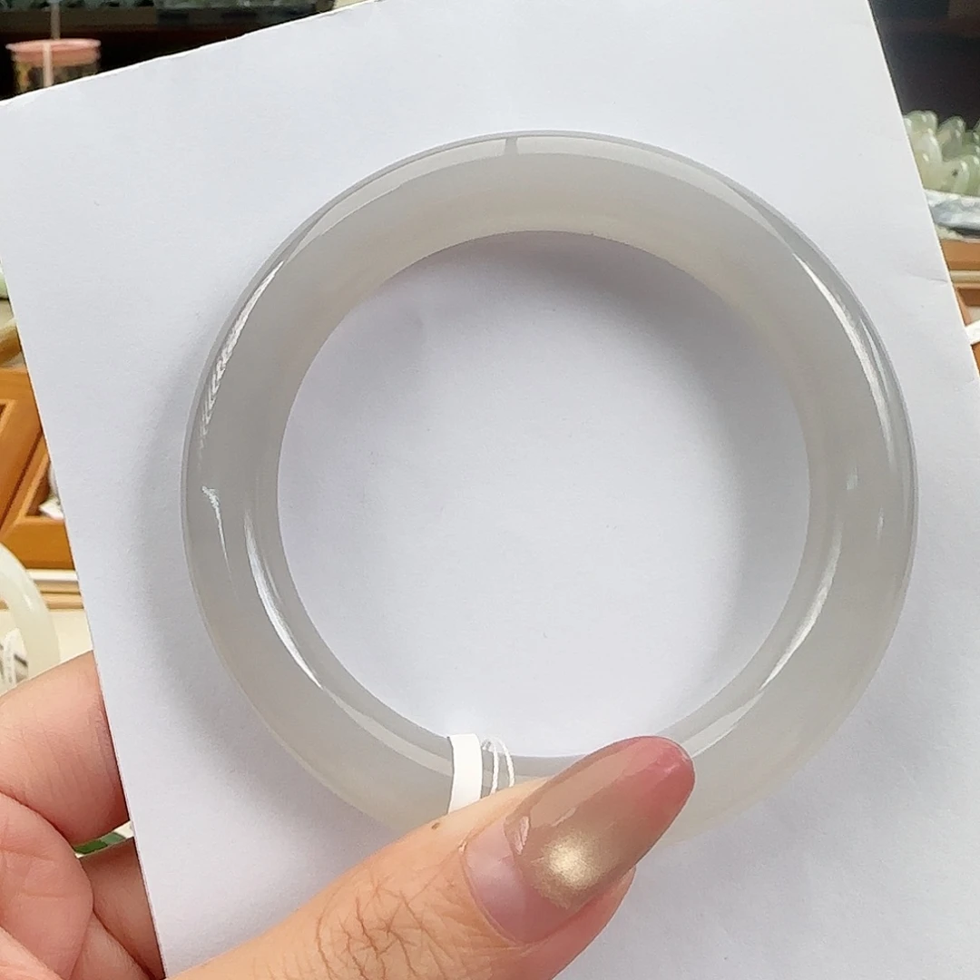 和田玉未镶嵌手镯冰烟紫 大胖圆58-59