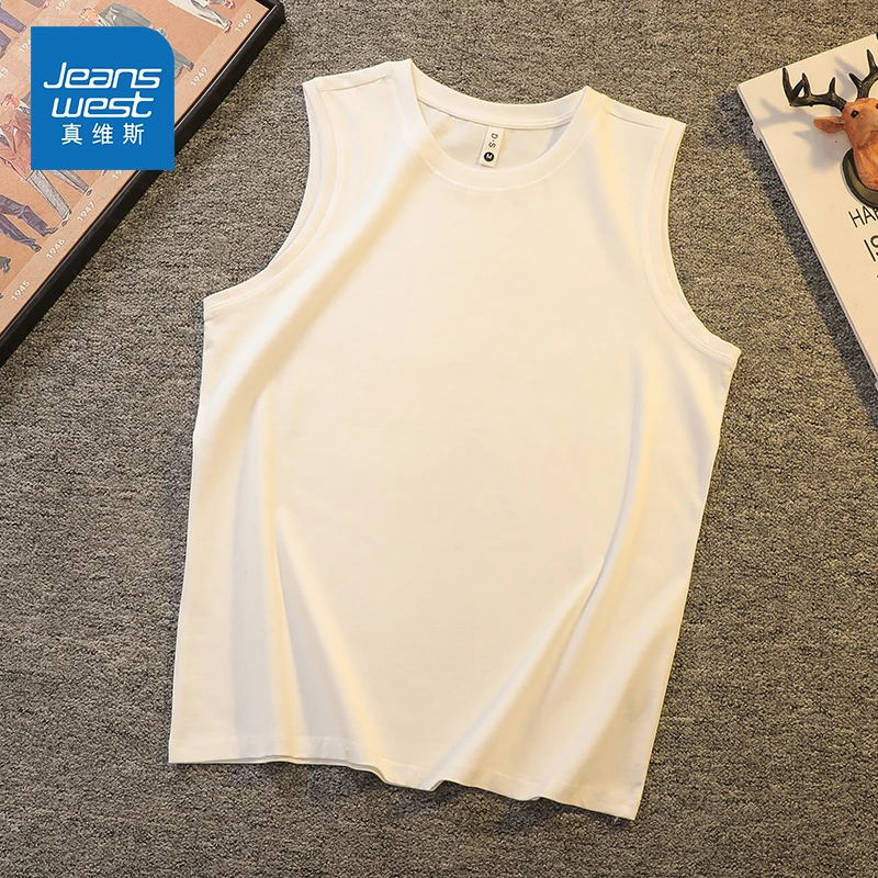 Jeanswest/真维斯纯色百搭背心男士夏季宽松休闲运动纯棉无袖坎肩