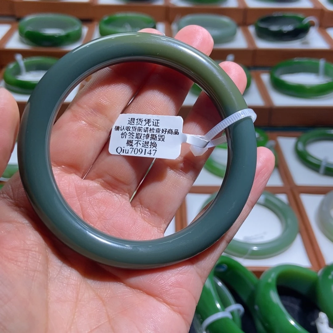 和田玉（碧玉）未镶嵌手镯俄碧鸭蛋青蓝调60