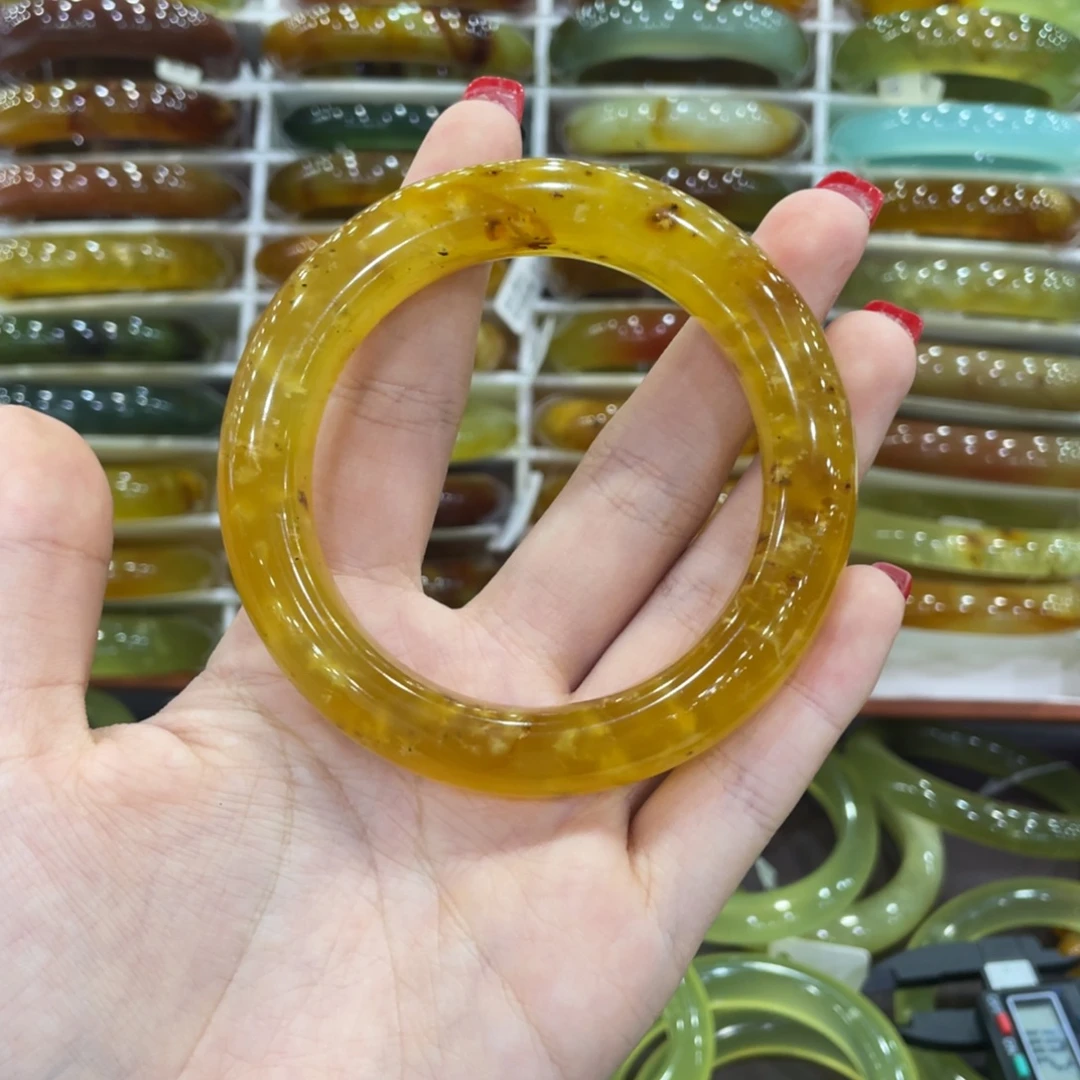 槿***夏未镶嵌蛇纹石玉手镯