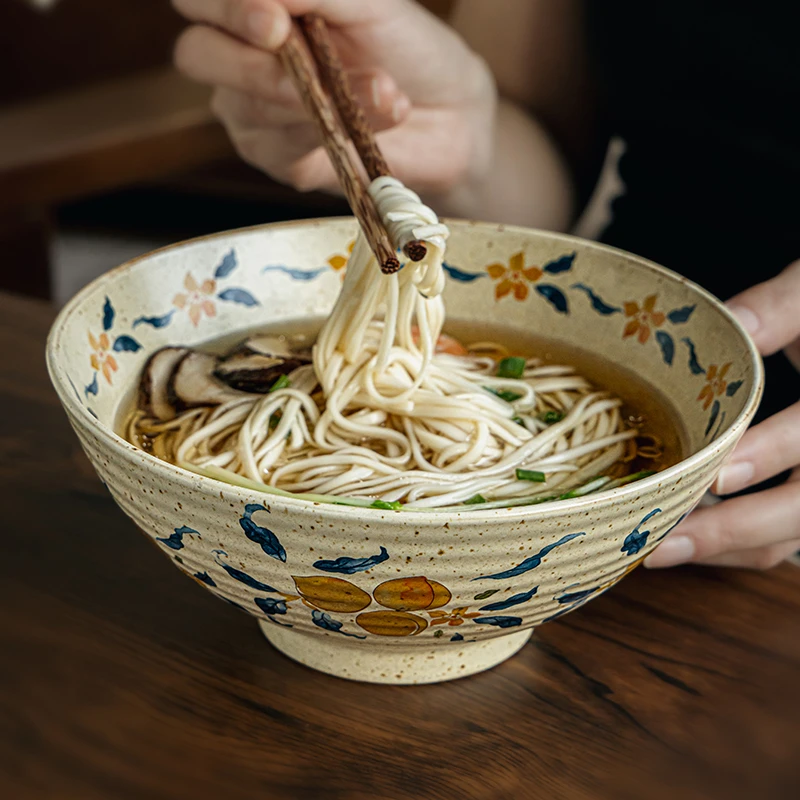 小悠家 秋阳桃高颜值中式面碗商用大容量拉面碗汤碗陶瓷斗笠碗