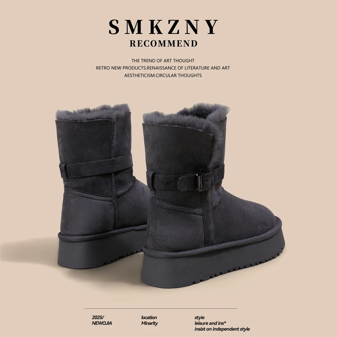 冬季雪地靴女加绒加厚棉鞋防滑保暖短靴翻毛两穿厚底皮毛一体靴子