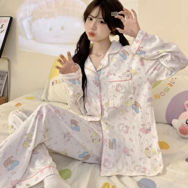 （2号链接）2025年春秋新款三件套家居服睡衣薄款宽松印花甜美舒适