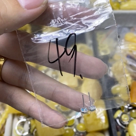 蜜蜡裸石银S925镶嵌耳钉