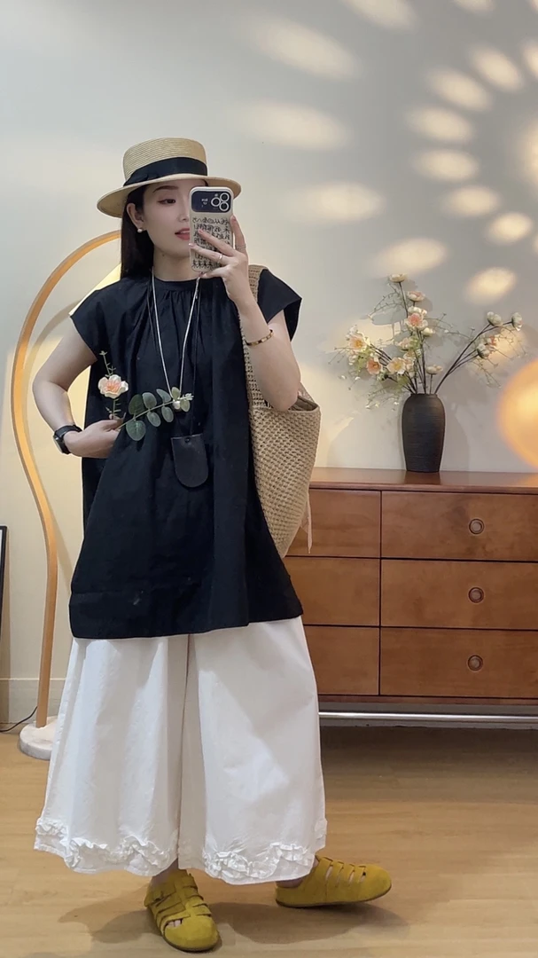 see U自制 日系圆领宽松复古显瘦小众廓形百搭衬衫纯色