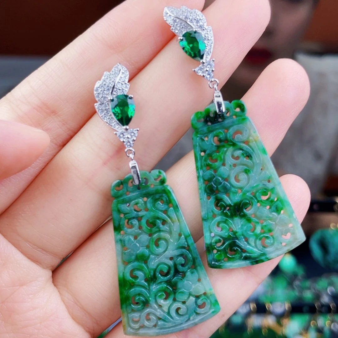 翡翠银S925镶嵌耳饰