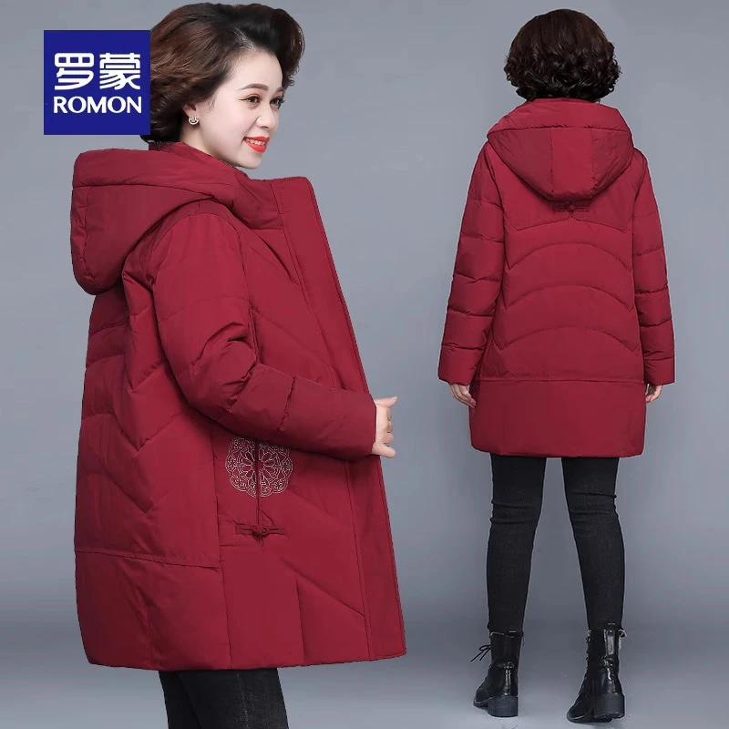 罗蒙妈妈冬装棉服女中长款中老年人秋冬棉衣60岁奶奶装加厚棉袄