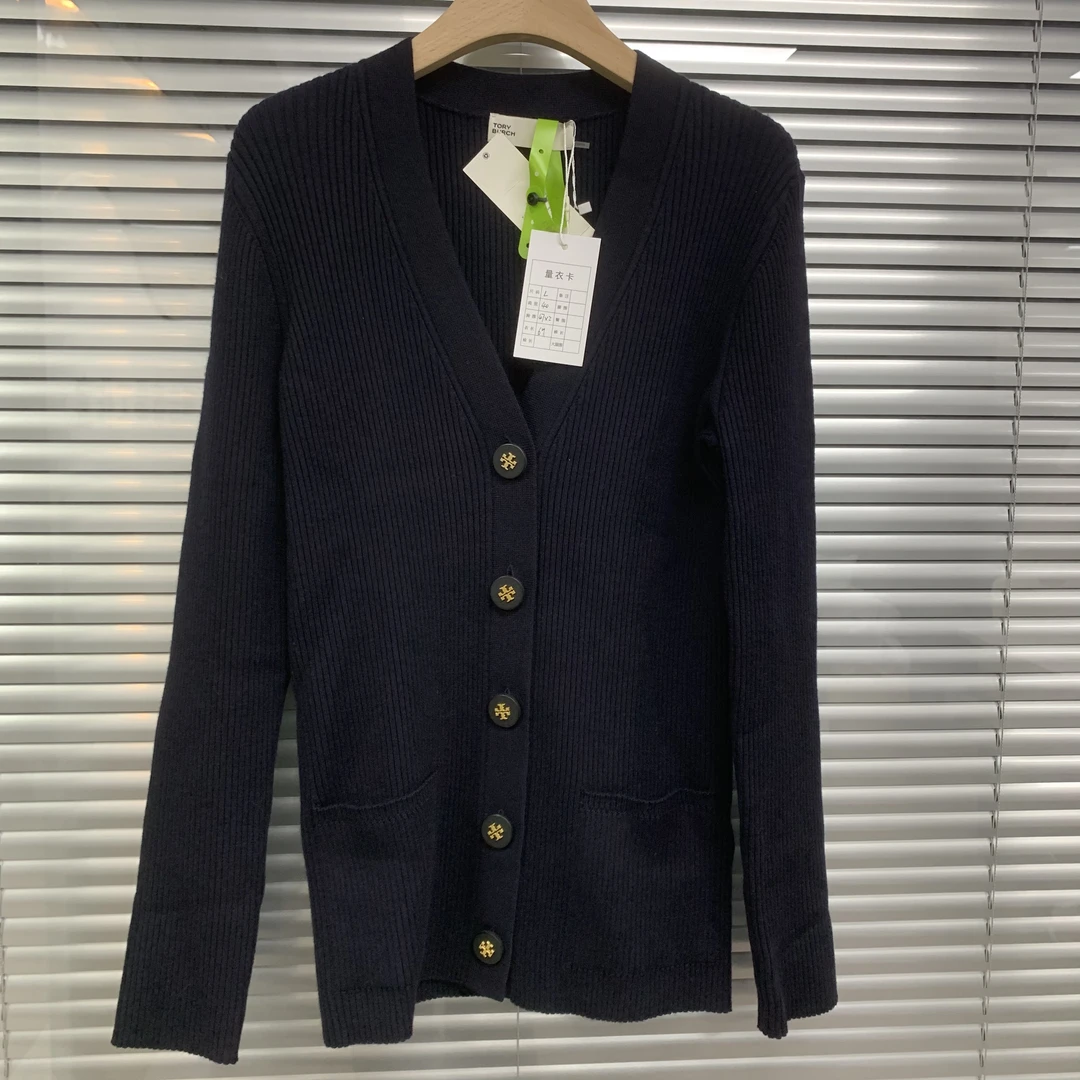 99新 TORY BURCH/汤丽柏琦 藏蓝色针织开衫/L码/D02161
