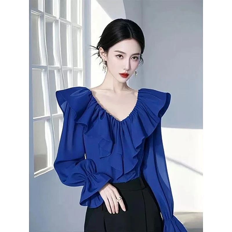 法式高级感荷叶边纯色小香风衬衫女2025夏季新款小众休闲百搭上衣