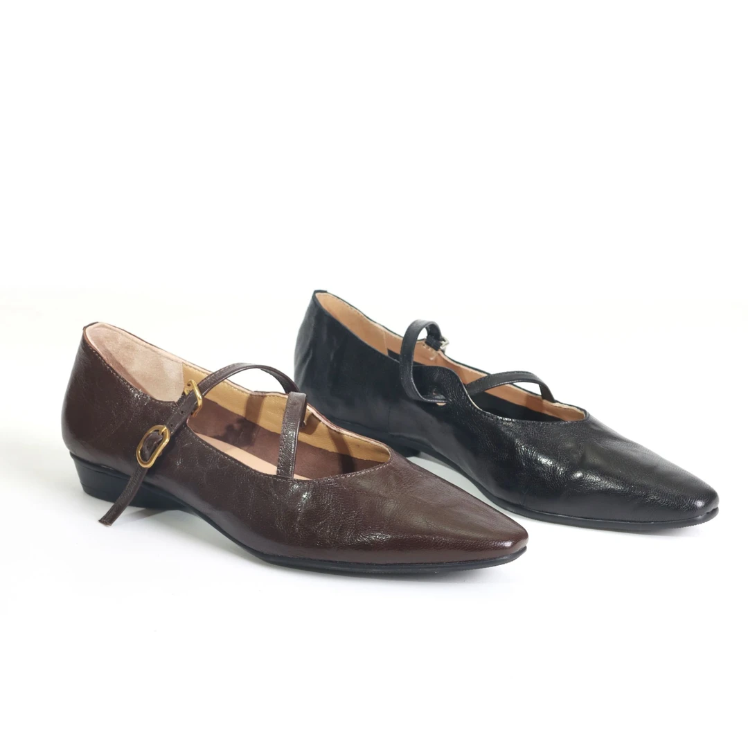 手抓羊皮版~复古奶奶鞋春夏浅口扣带平底懒人手工单鞋女XC685-17