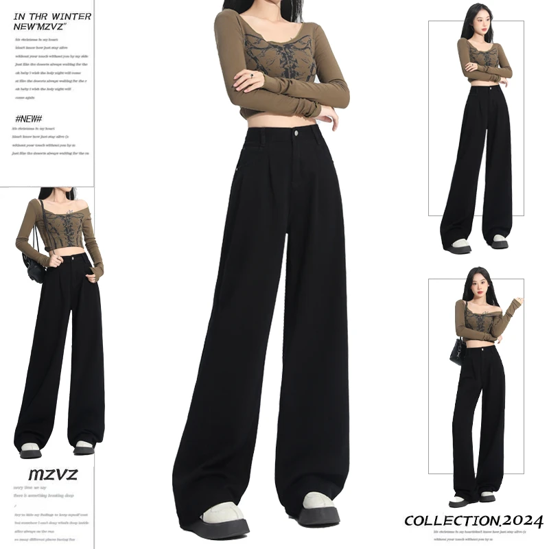 2025百搭直筒裤休闲韩版显瘦薄款高腰牛仔裤小个子黑色