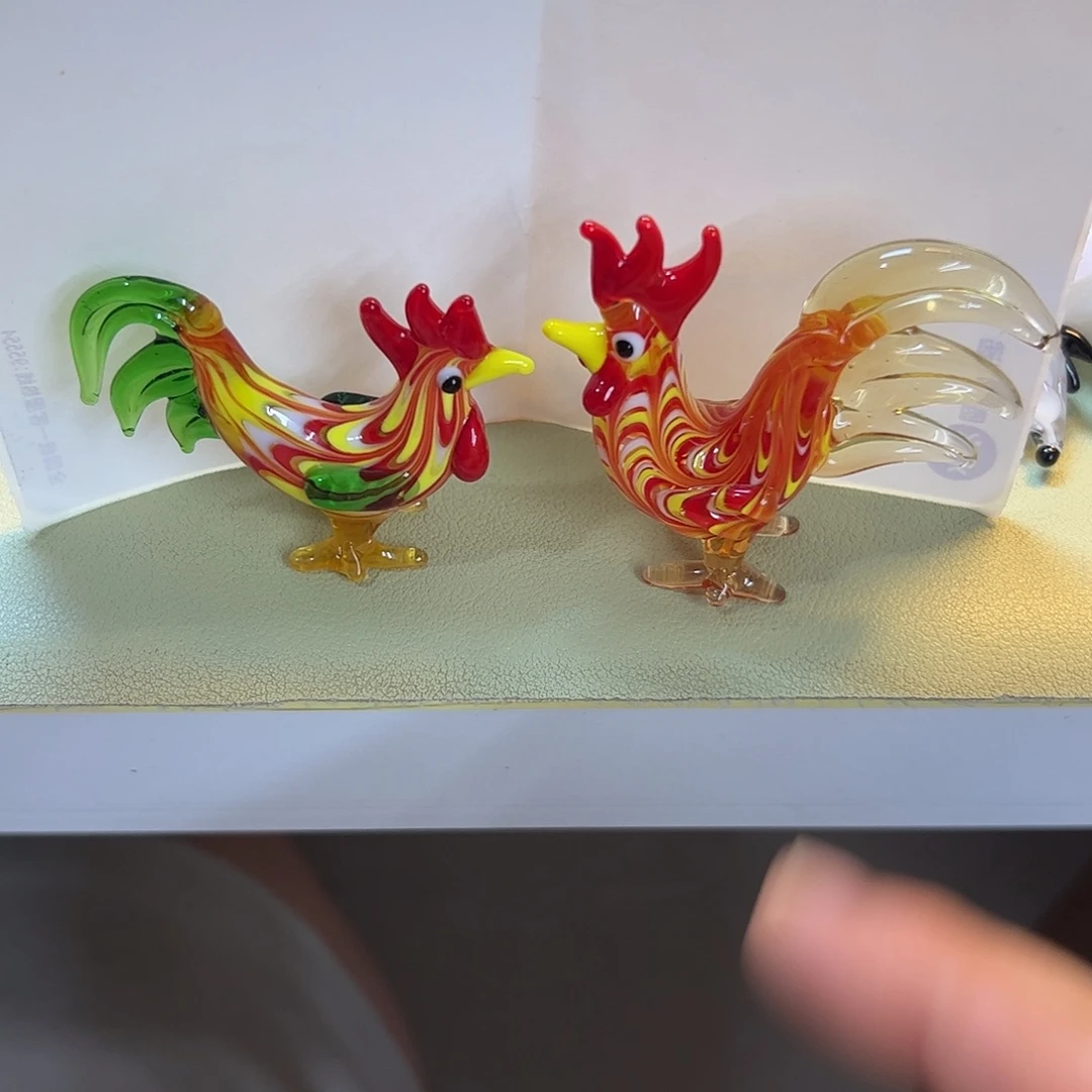 混***孟玻璃手工琉璃小摆件 公鸡一对