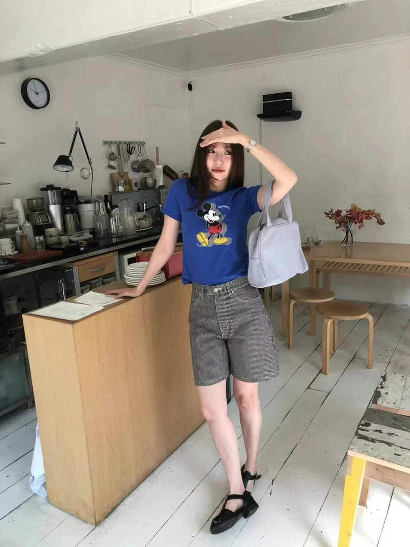 温柔瑶-Uncle Be#百搭卡通米奇印花短袖T#7361【福福】