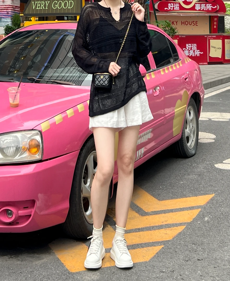 2025新款夏季物理防晒时尚气质百搭休闲镂空v领长袖针织衫9498