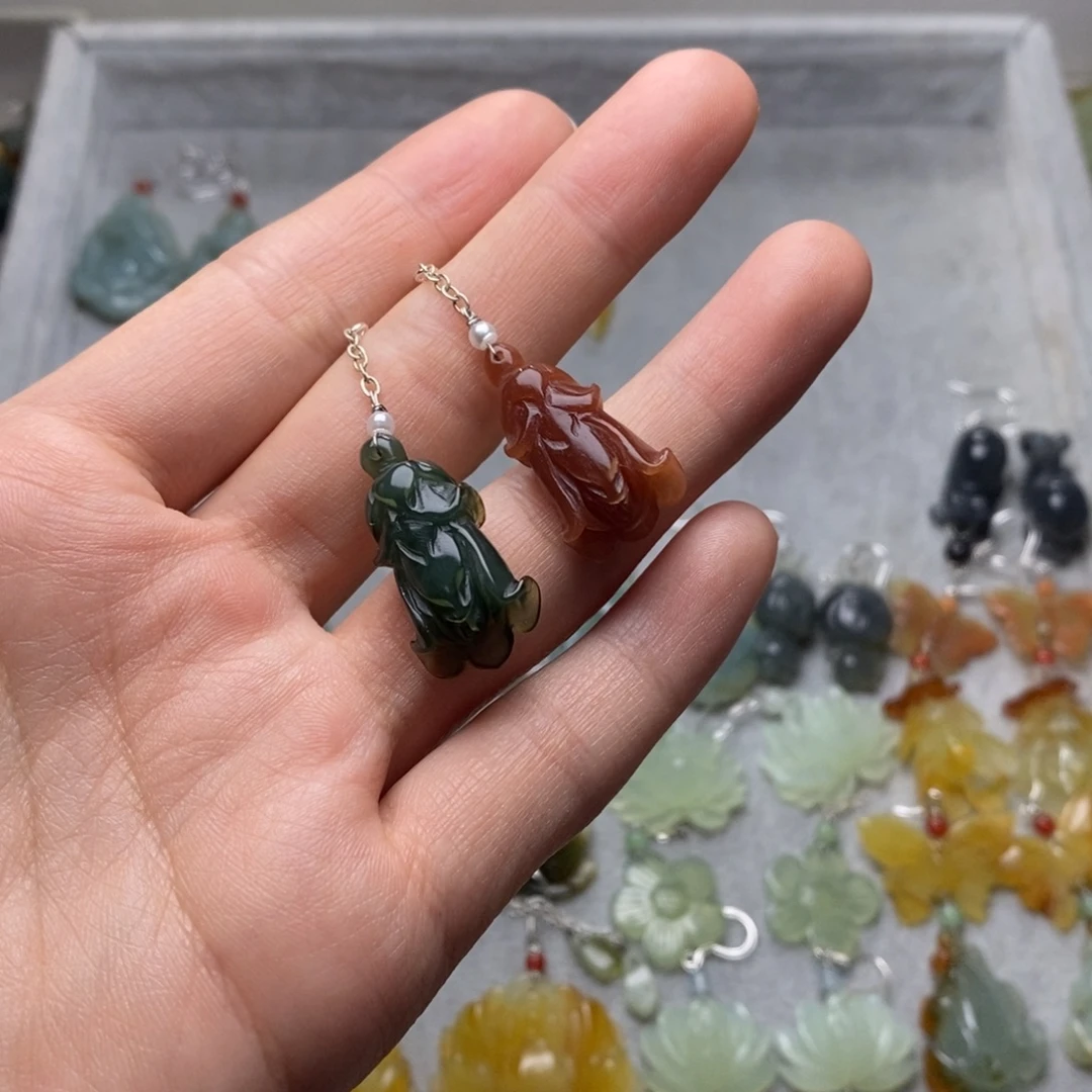 蛇纹石玉合金耳饰/颈饰