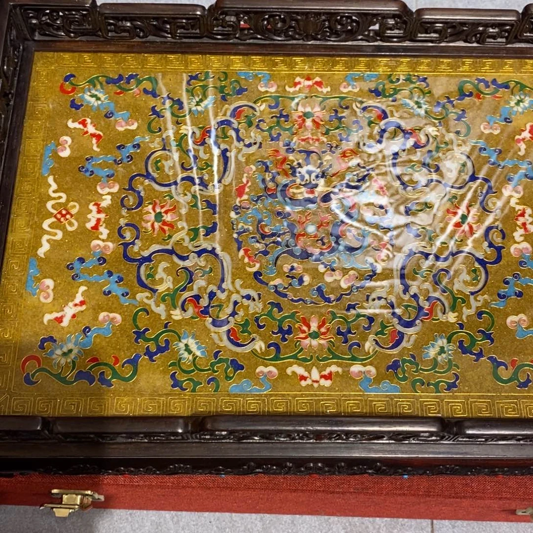 檀香木老挝大红酸枝景泰蓝茶端盘