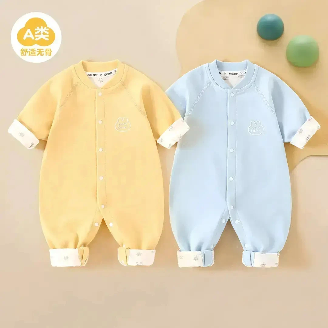 婴儿连体衣早春款加绒温感打底小童衣服春秋外出新生儿衣服哈衣