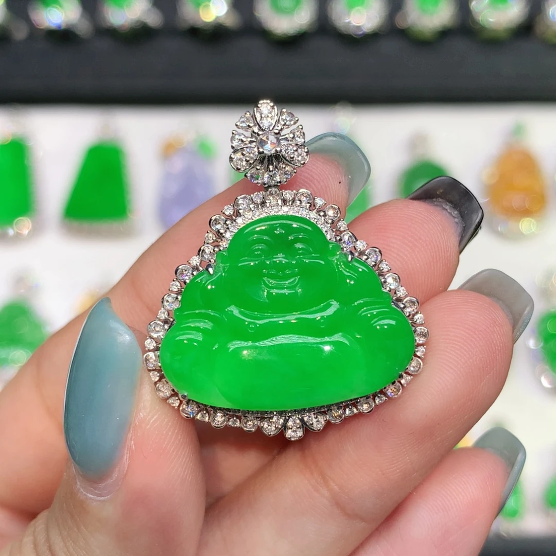 翡翠18K金镶嵌吊坠(不含链)