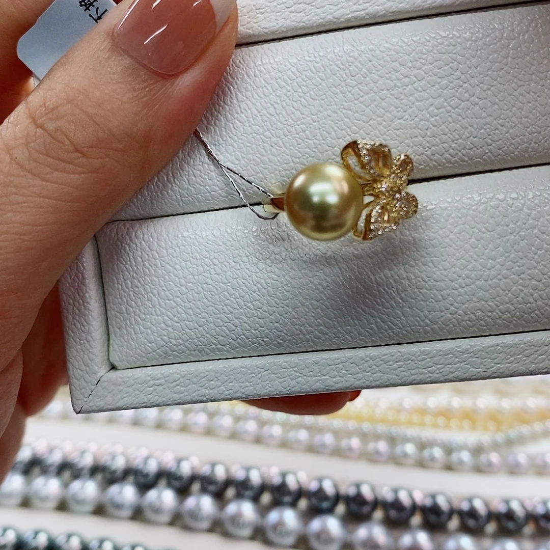 银S925镶嵌戒指海水珍珠9-10