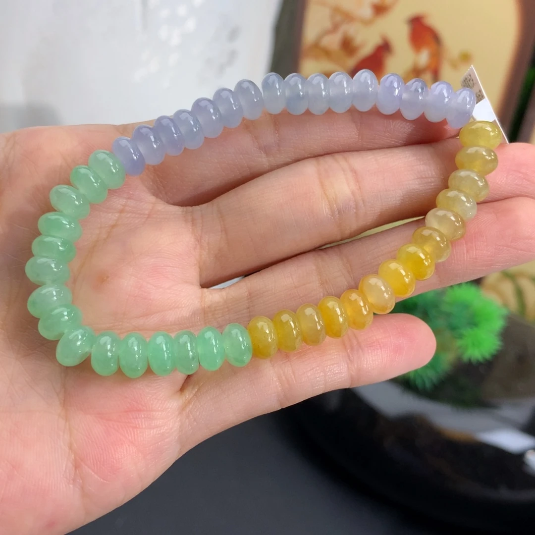 翡翠未镶嵌手串卡7胶润多宝算盘手串