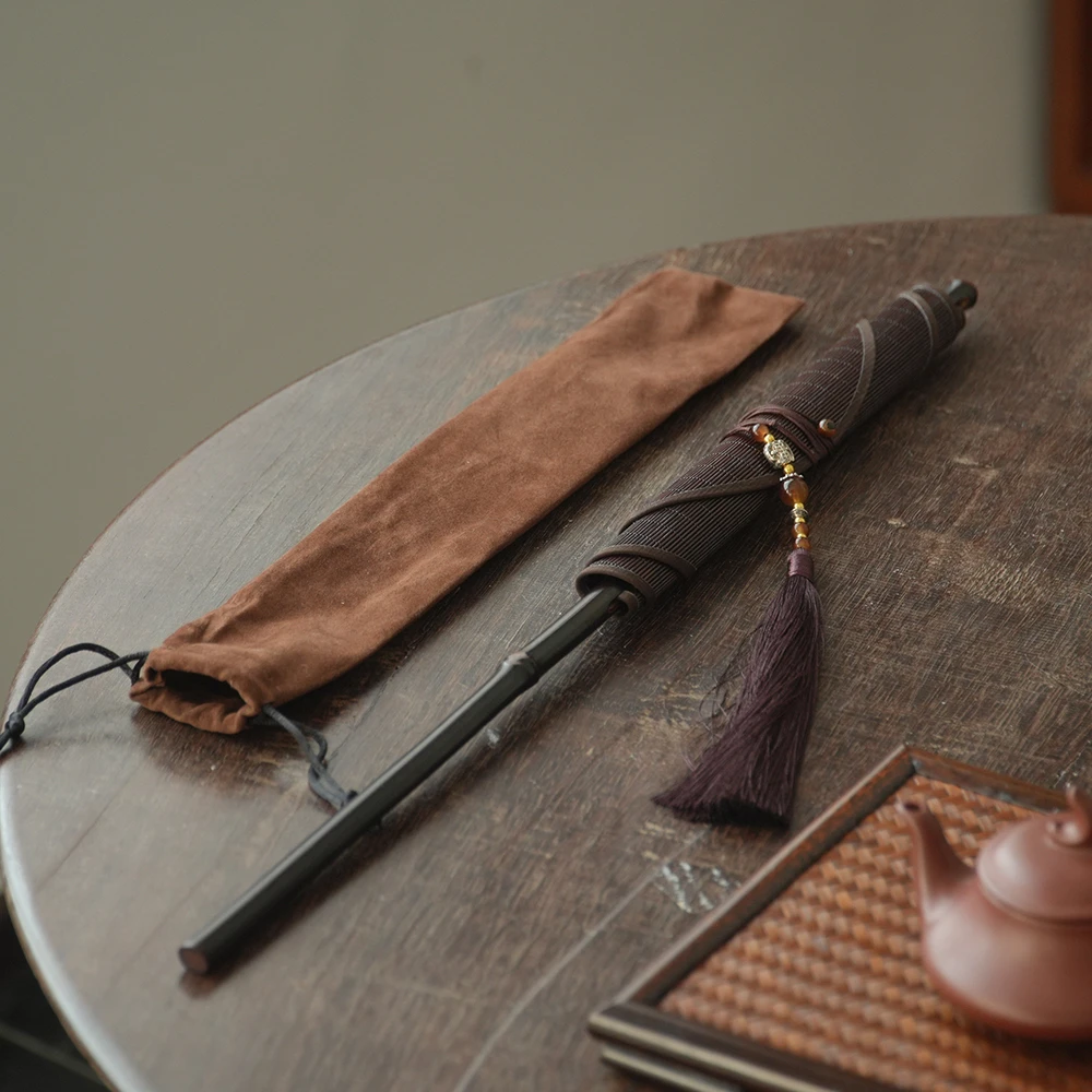 【如烟】腰扇竹丝国风团扇手工编织扇子复古大漆折叠扇夏季纳凉