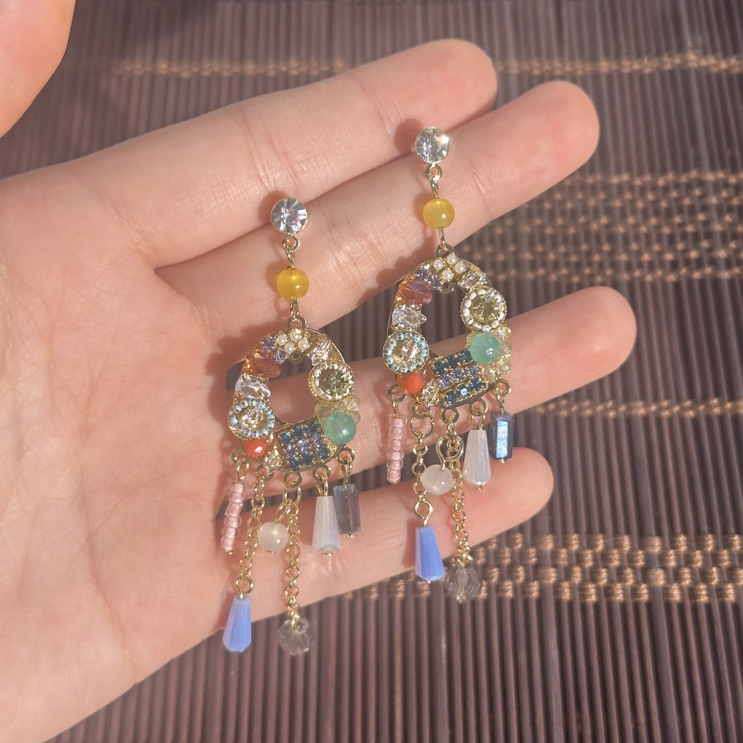 铜合金无非金属耳饰 Y2046韩式时尚流苏吊珠耳饰