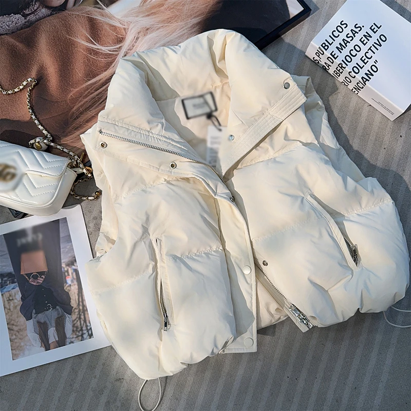 新款韩版休闲棉服外套2025冬季洋气简约宽松百搭无袖短款立领马甲