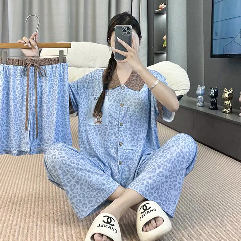 睡衣女纯棉夏季带胸垫卡通薄款休闲韩版宽松家居服套装-510（TZ）