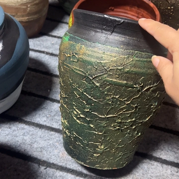 绿金浮雕直筒高23口16带孔