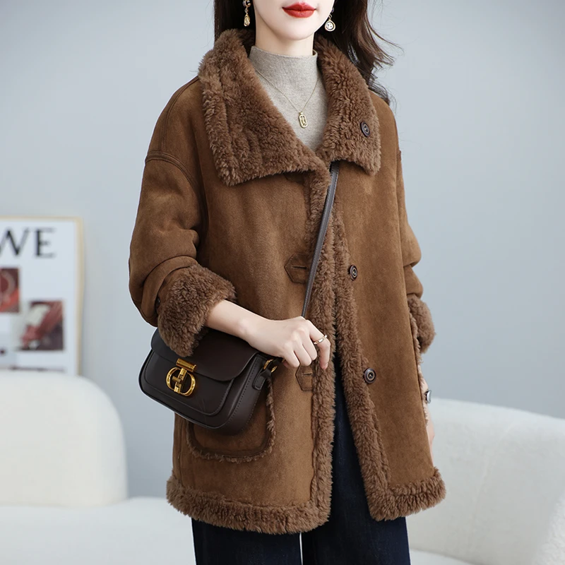 时尚海宁皮草外套羊剪绒外套颗粒绒加厚中老年羊羔毛复合皮毛一体