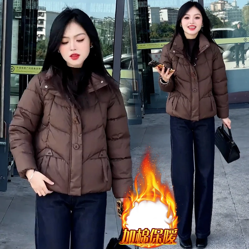 简约短款气质棉服女2025年冬季新款韩版洋气加厚保暖立领棉衣外套