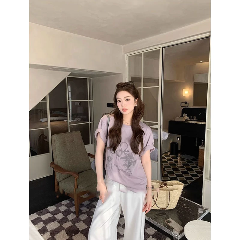 2025新款慵懒风宽松时尚洋气独特别致短袖T恤夏季高腰休闲宽松裤