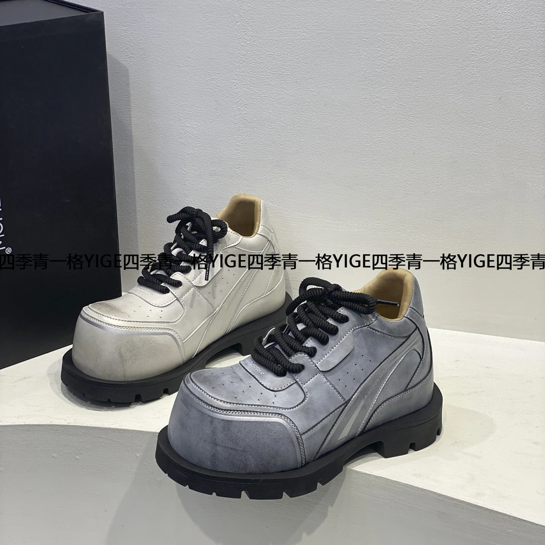 YG 小众设计马卡龙擦色8cm内增高休闲鞋2024新款百搭增高显瘦板鞋