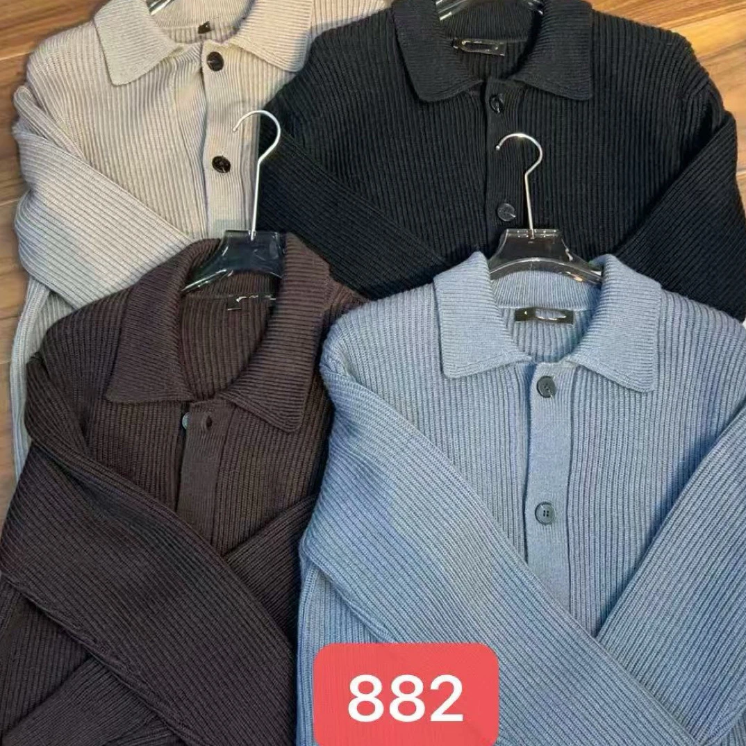 882 男士新款翻领衫打底条纹百搭