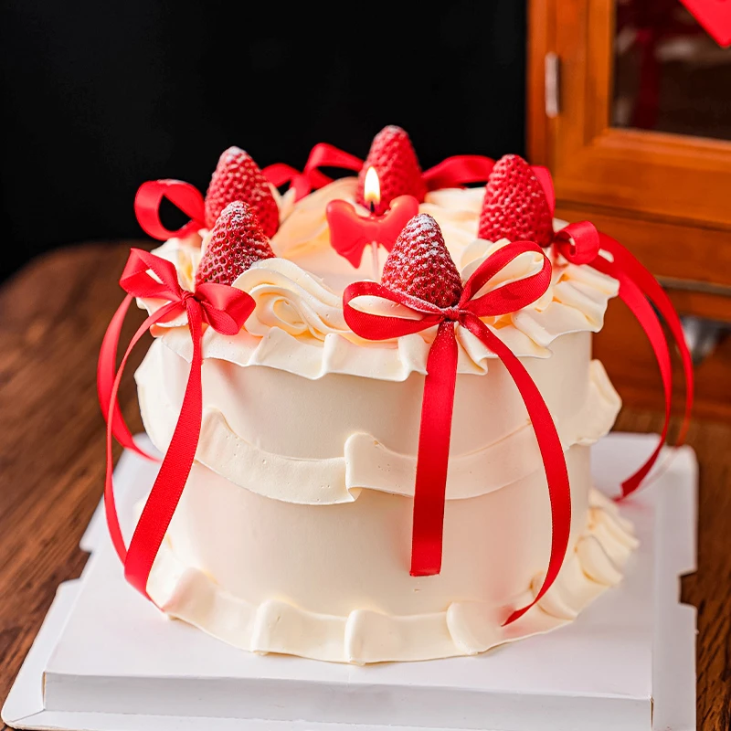 芭蕾风2025新年蛋糕装饰蝴蝶结丝带简约蜡烛元旦跨年春节装扮插件