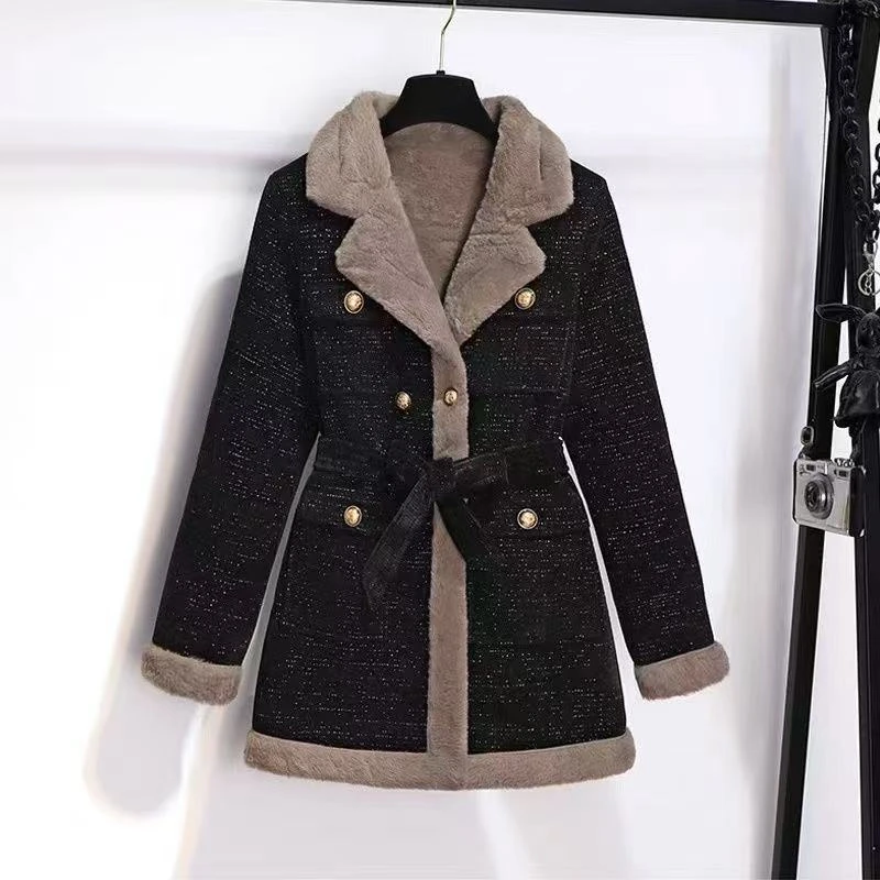 加绒加厚毛呢外套女2025冬季新款收腰修身显瘦保暖中长款呢子大衣